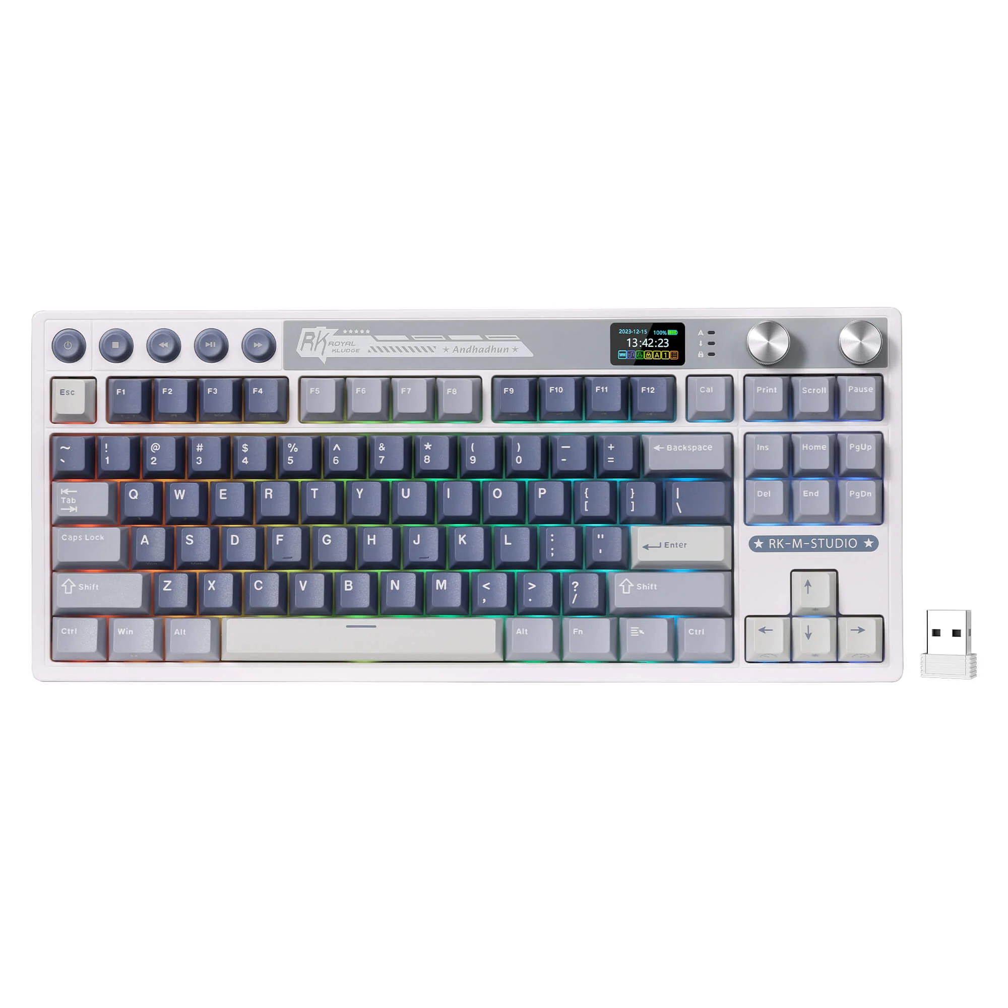 RKROYALKLUDGEM87WirelessGaklõpsugKeyboardwithScreenandDualKnob_3_1024x1024@2x Kuninglik Kludge RK M87 klaviatuur (ookeanisinine) - Image 1